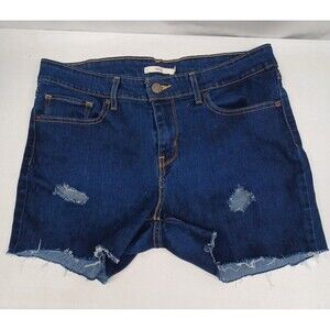 Levi's 501 Jean Shorts Blue Womens Raw Hem Distressed Sz 32